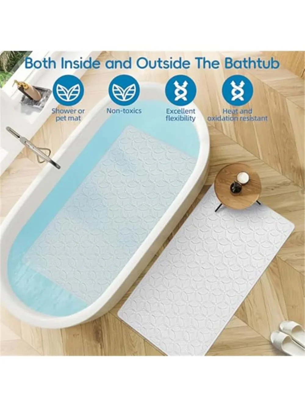 Non Slip Rubber Bath Mat Leaf Design Suction Cup Anti Slip Shower Mat White